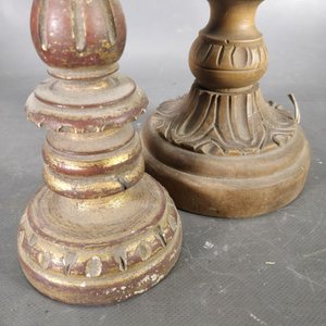 Dos Bases de Lámpara Antiguas de Madera Tallada - imagen 5