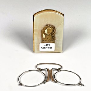 Placa Francesa Virgen en Bronce y Marfil con Quevedos - imagen 1