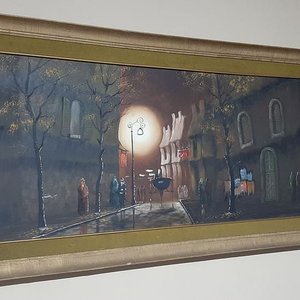 Cuadro al Óleo "Noche en la Ciudad" de M. Greew con Marco de Madera - imagen 3