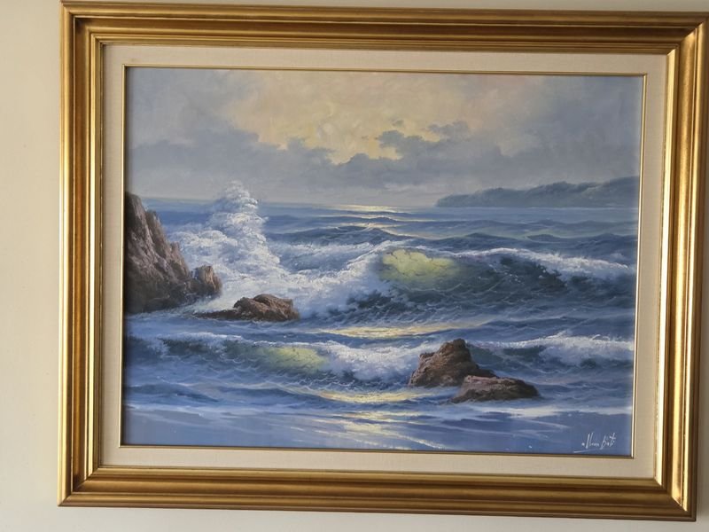 Pintura óleo marina firmada y enmarcada - imagen 3