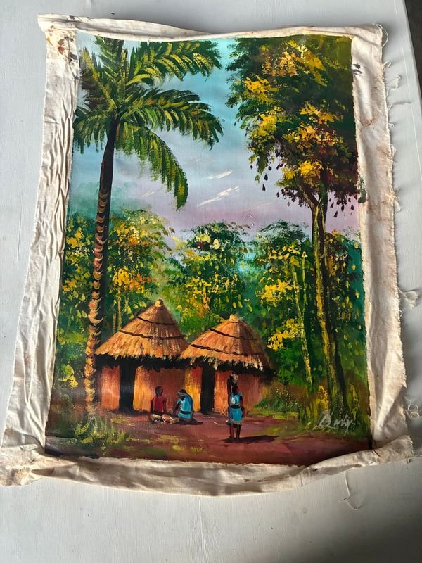 Pintura africana de un pueblo