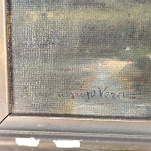 Pequeño Óleo Paisaje Fluvial Firmado "Amigo Vergel" y "J.B.B. 1904" con Marco - imagen 4