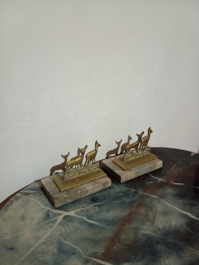 Dos figurines de ciervo en bronce con bases de mármol - imagen 6