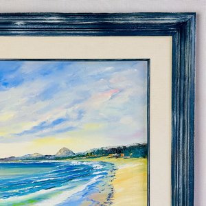 Cuadro al óleo sobre tela: Playa con marco de madera, firmado por A. Luz - imagen 3