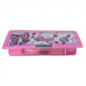 Cartuchera Escolar Rígida Rosa Glitter con Horario y Sacapuntas - imagen 2