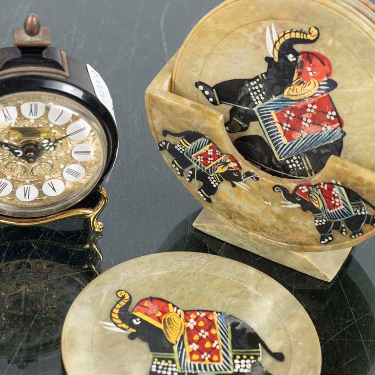 Reloj y juego de posavasos de piedra alemán - imagen 2