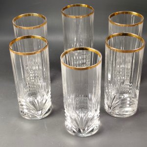 Seis Vasos Altos de Cristal Grueso con Borde Dorado y Diseño en Relieve - imagen 3
