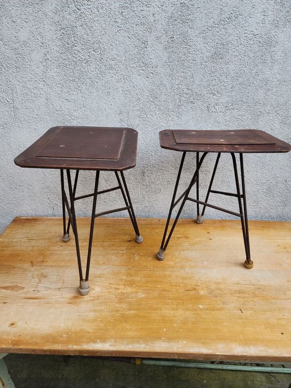 Juego de 2 Taburetes Metálicos con Asiento de Madera