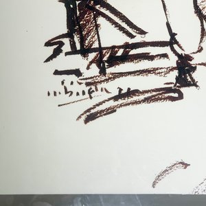 Cuadro Lámina "Escena Gauchezca" con Personajes Enlazando Toro, Marco Grande - imagen 3