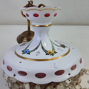 Antigua Araña de Techo de Cristal Prensado con Flores Pintadas a Mano - imagen 2