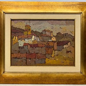 Oleo "Estructuras" de Bruno Widmann, 30 x 40 cm, 1969 - imagen 2