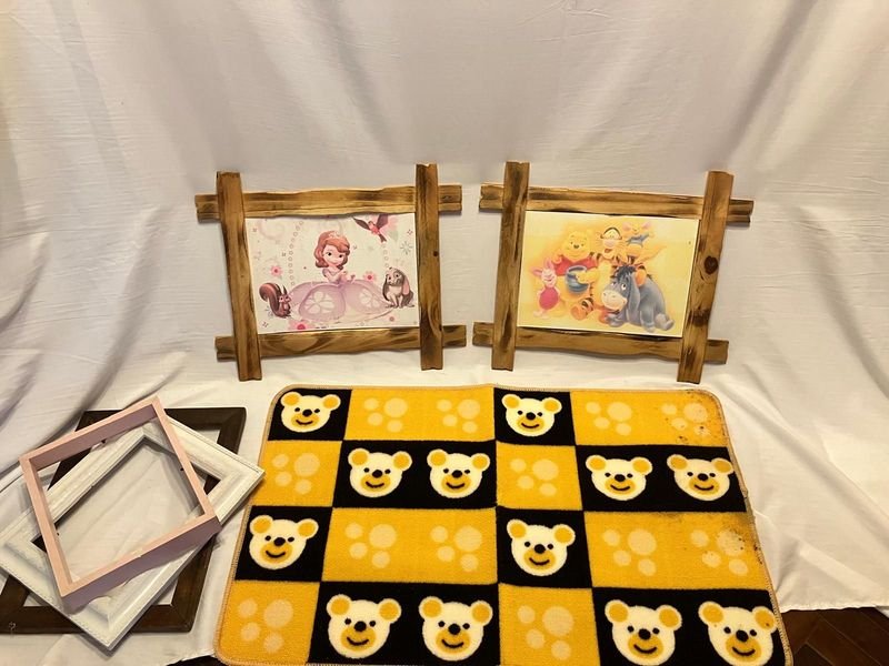 Lote Decoración Infantil: Marcos Rústicos y Alfombra Ositos