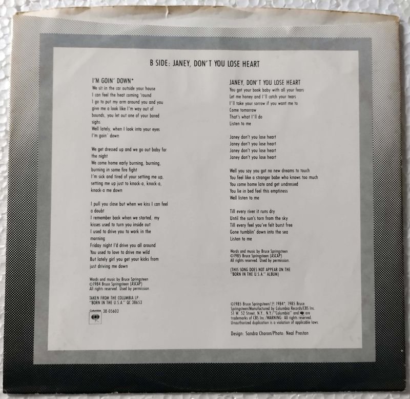 Vinilos de Bruce Springsteen: 'I'm Goin' Down' y 'Janey, Don't You Lose Heart' - imagen 2