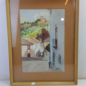 Lote siguiente: Acuarela "Paisaje Urbano Alhambra" Firmada V. Vidal con Marco Dorado y Paspartú