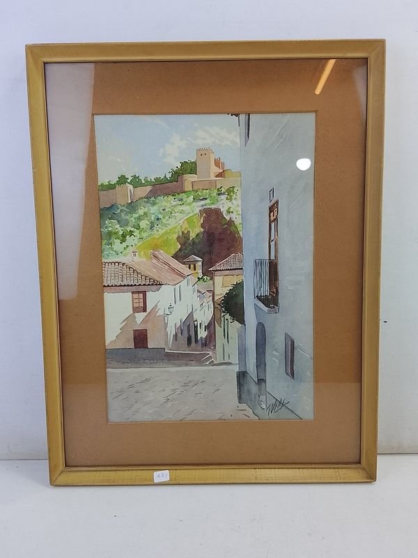 Acuarela "Paisaje Urbano Alhambra" Firmada V. Vidal con Marco Dorado y Paspartú
