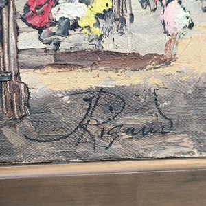 Óleo "Place du Tertre Montmartre" por J. Rigaud con Marco Labrado y Aplique de Luz - imagen 5