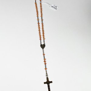 Rosario de Plata y Coral con Dije de la Virgen y Crucifijo - imagen 1