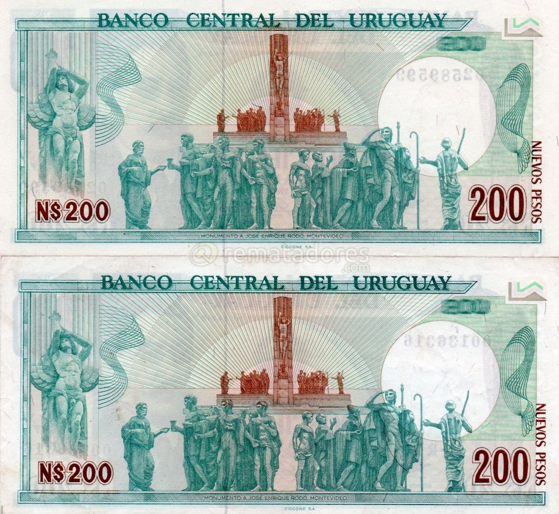 Billete de $200 del Banco Central del Uruguay y Moneda Antigua de Plata
