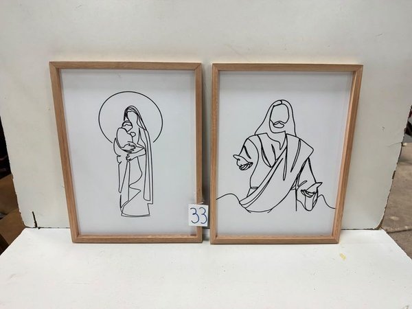 Set de 2 Cuadros Religiosos Modernos con Marco de Madera - imagen 1