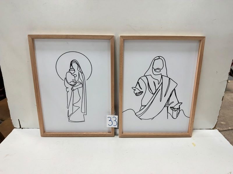 Set de 2 Cuadros Religiosos Modernos con Marco de Madera