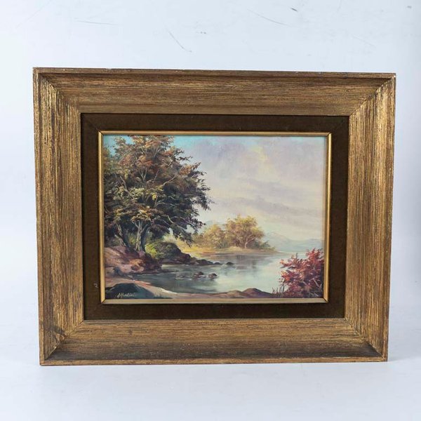 Pintura al óleo paisaje con lago firmada Allsedini