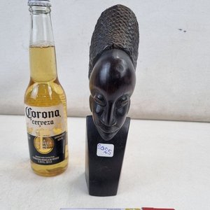 Busto Decorativo Figura Africana Tocado Tallado Pátina Oscura - imagen 2
