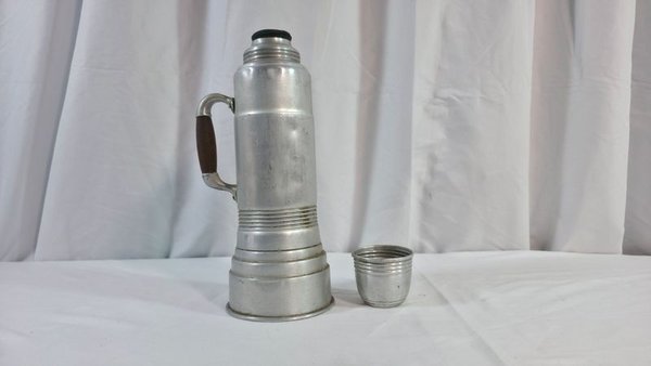Termo Antiguo de Aluminio con Vaso de Vidrio - imagen 1