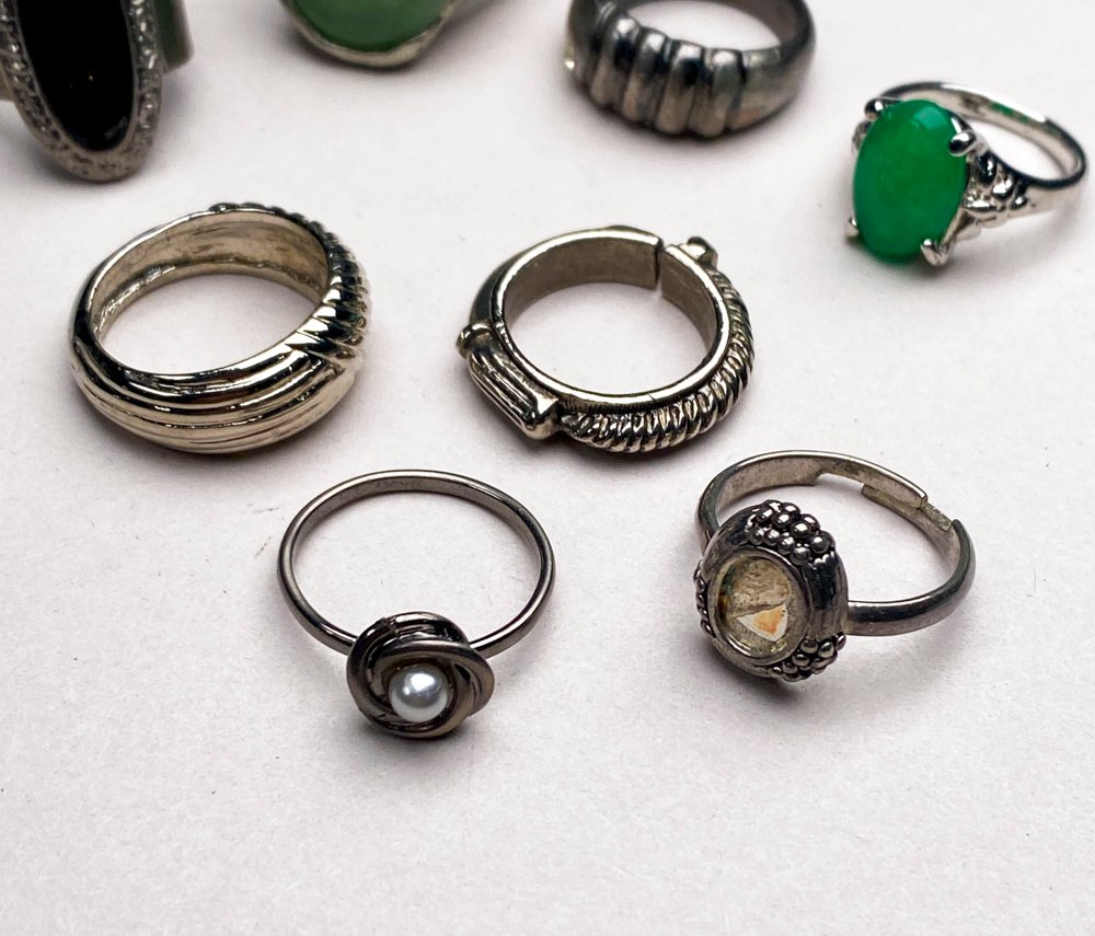 Anillos de plata, verde y azul con piedras y diamantes - imagen 4
