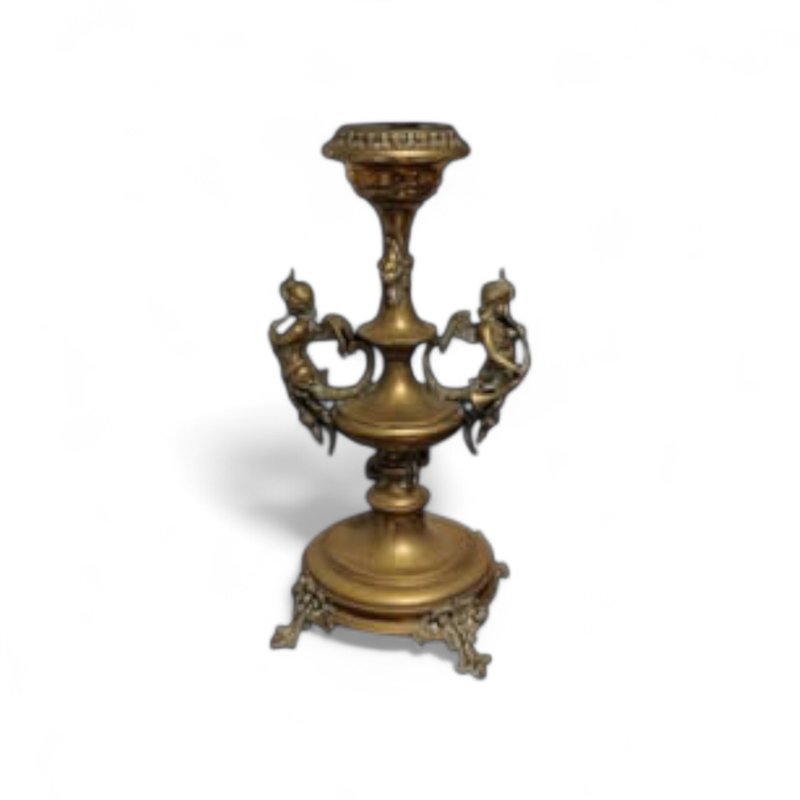 Pie de Bronce con Figurinas de Ángeles o Querubines y Centro de Cristal - imagen 2