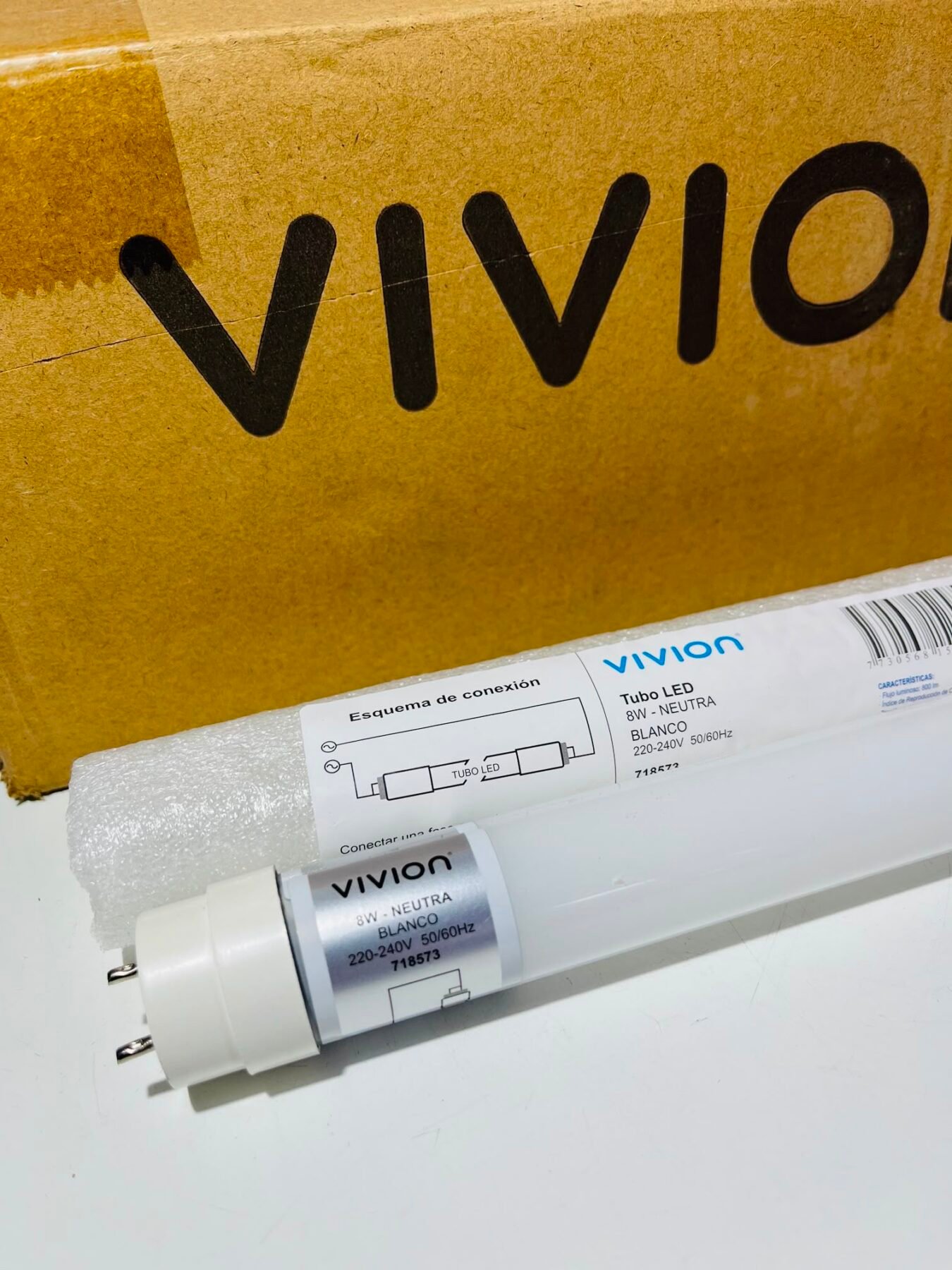 20 Tubos LED Vivion 8W Luz Neutra Blanca