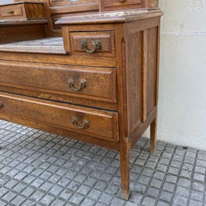 Tocador Antiguo de Roble con 3 Espejos y Tapa de Mármol - imagen 6