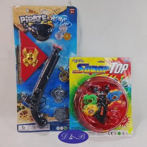 Lote siguiente: Set de Juguetes Infantiles: Pistola Pirata y Trompos Super Top