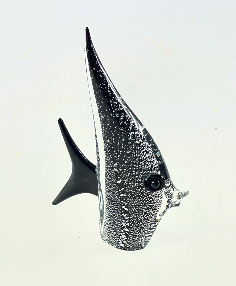 Figura de Pez en Cristal Murano Negro y Blanco