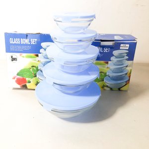 Juego de 5 Bowls de Vidrio con Tapa Azul - imagen 2