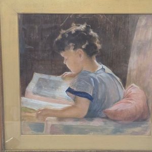 Dibujo original de Carlos María Herrera Hijo: Niño leyendo - imagen 2