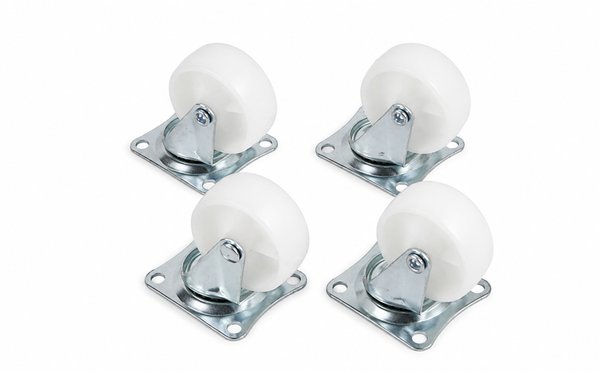 Set de 4 Ruedas Giratorias Blancas con Base Metálica