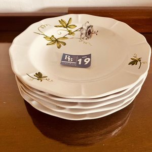 Juego de 5 Platos de Porcelana Uruguaya con Diseño Floral - imagen 1
