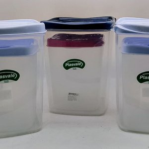 Set de 6 Tupperware Plasvale Transparentes con Tapa Azul y Roja - imagen 2