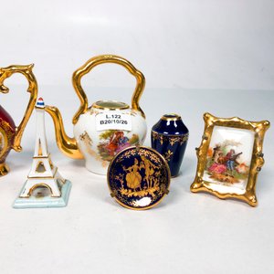 Lote de 9 Piezas Miniatura en Porcelana Limoges: Cuadros, Torre Eiffel, Jarra y Tetera - imagen 4