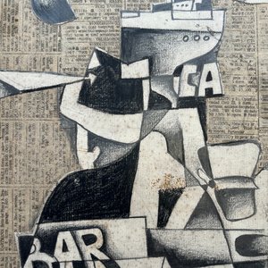 Collage y Lápiz "Ciudadano y Bar" de Walter Deliotti - 1986 - imagen 1