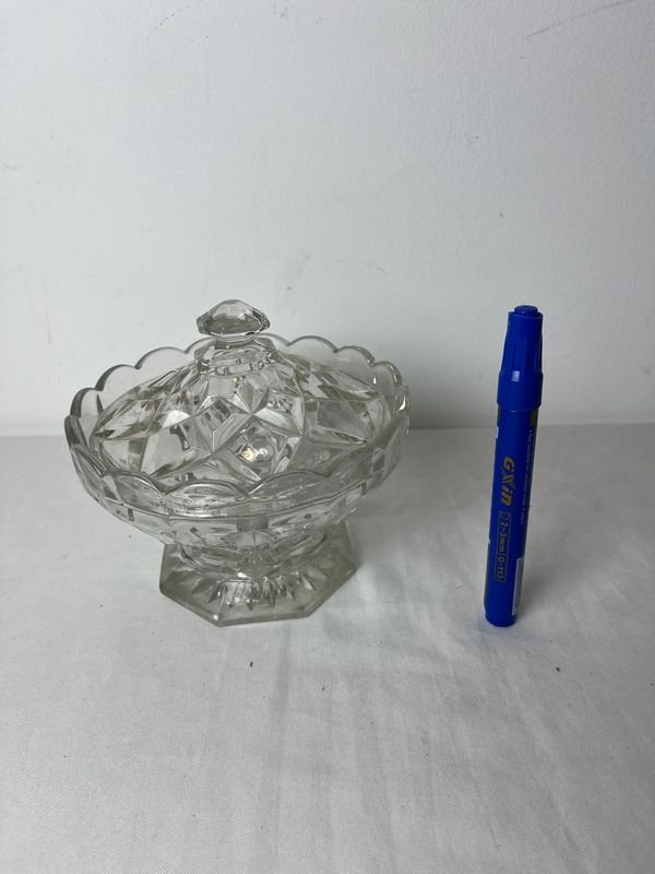 Caramelera de vidrio transparente con tapa y bolígrafo azul - imagen 7