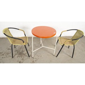 Juego de Mesa Redonda Naranja con Dos Sillones de PVC y Metal - imagen 3
