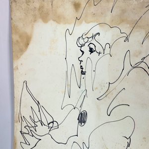 Cuadro Tinta Sobre Cartón: Dama Arrodillada y Figura de Payaso - imagen 2