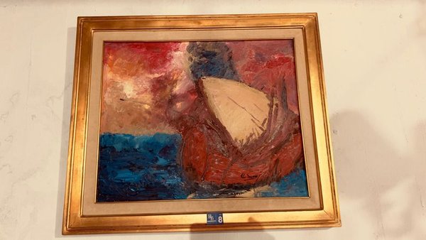 Pintura al óleo de un barco en el agua - imagen 4