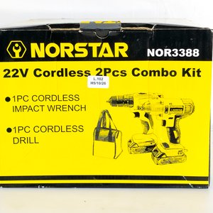 Lote siguiente: Kit Nordstar : Taladro impacto 22 Volt  + taladro + bolso