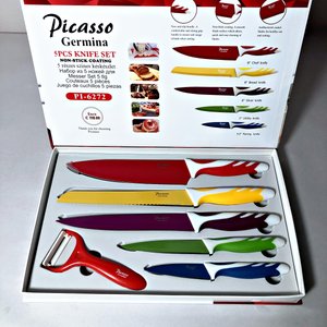 Juego de 5 Cuchillos y Pelador Picasso Germina con Hojas de Colores y Estuche - imagen 2