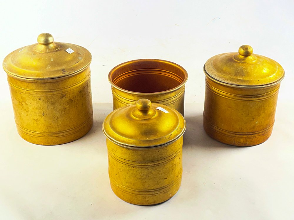 Juego de 4 Potes de Aluminio Dorado con Tapa