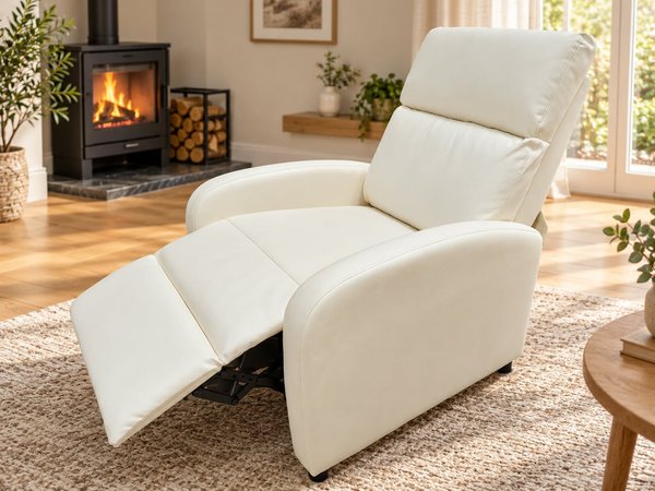Sillón Reclinable Tapizado en Eco Cuero Blanco con Apoya Pies - imagen 1