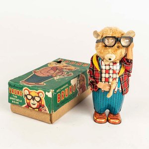 Oso de chapa litografiada a cuerda marca Alps presentado en su caja original. - Medidas: 17cm - imagen 1