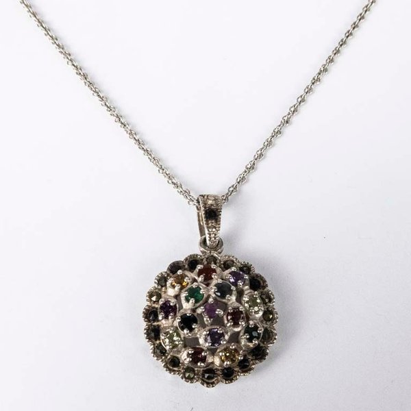 Cadena y Dije de Plata con Piedras Multicolor
